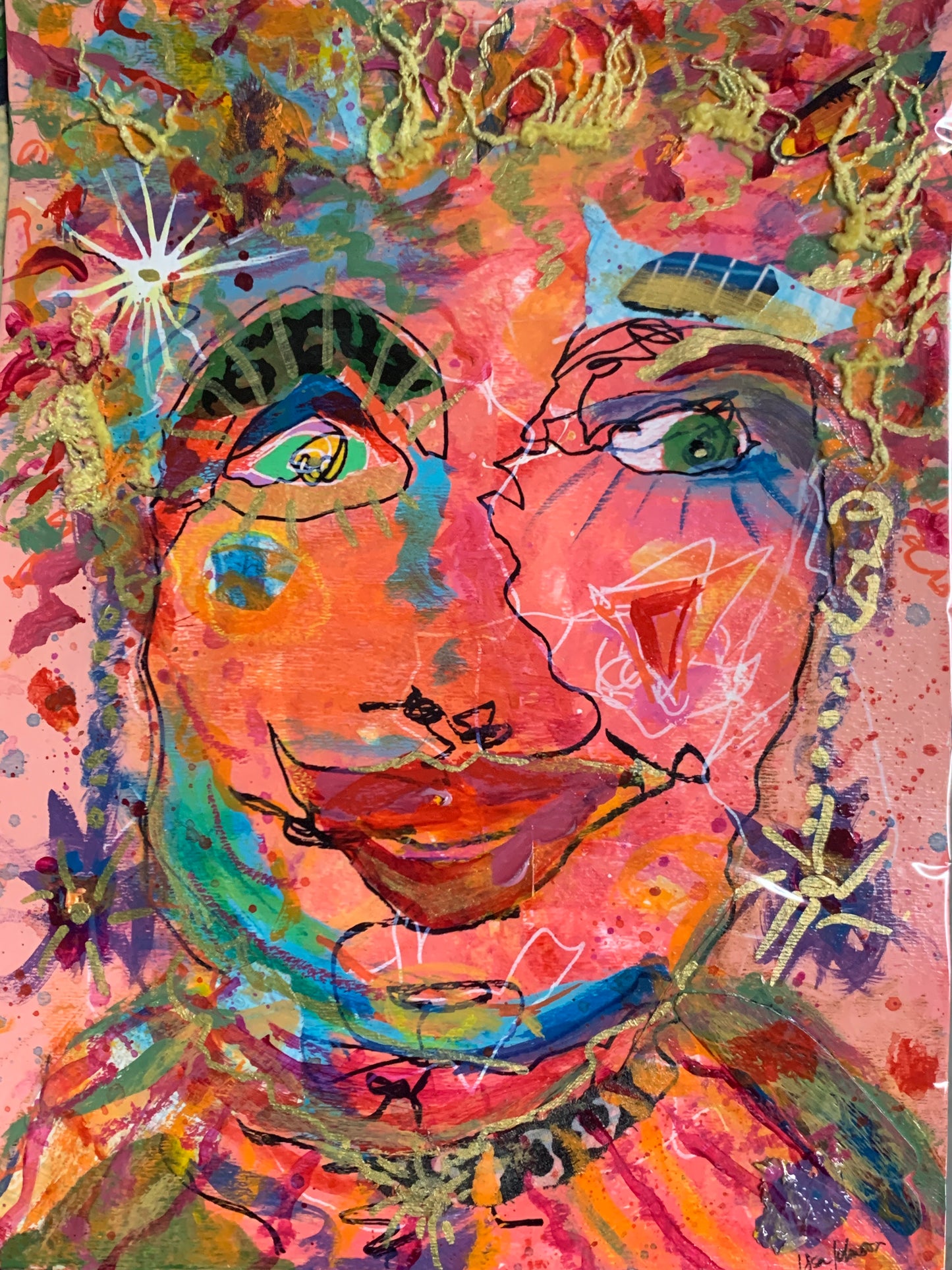 "Wild Child Never Ages" Abstract Face Multi-Media Original Artwork