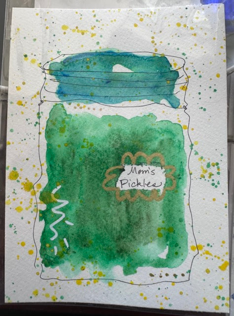 Jam Jar Post Card, Mom's Pickles Painting