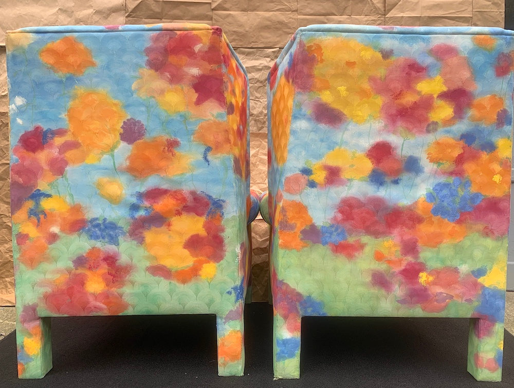 Floral Hand-Painted Upholstered Chairs (Pair of 2)
