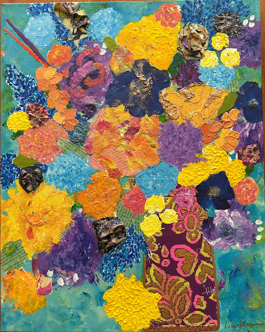 16"x20" Blue Multimedia Floral