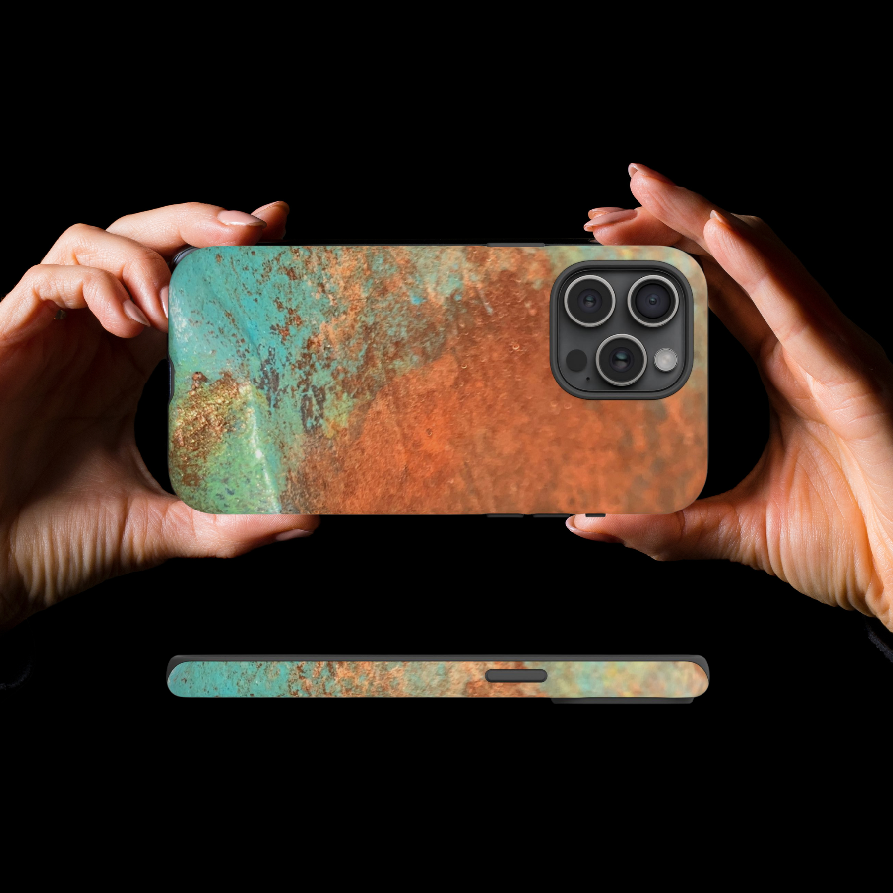 unique iphone case hand painted design with copper and turquoise patina