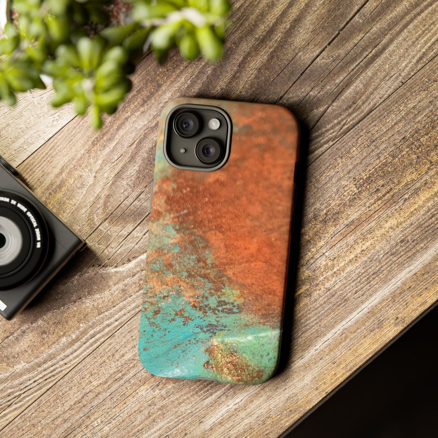 beautiful metallic copper turquoise hand-painted design iphone case