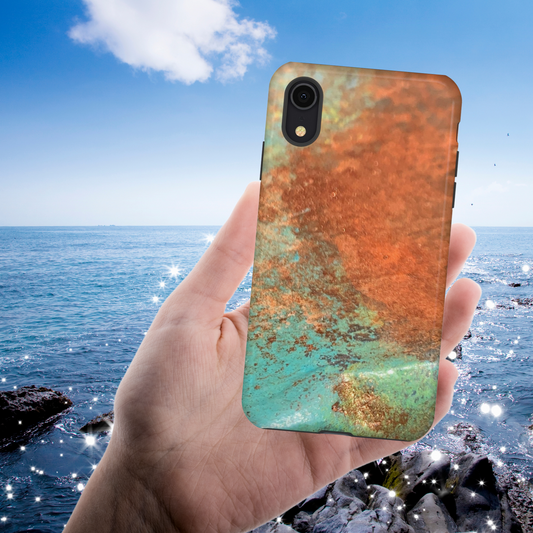 iphone case with copper and patina hand painted