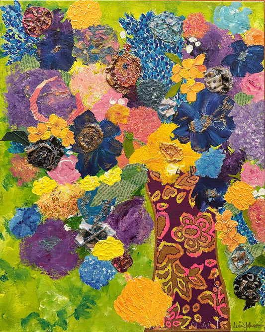 16"x20" Green Multimedia Floral