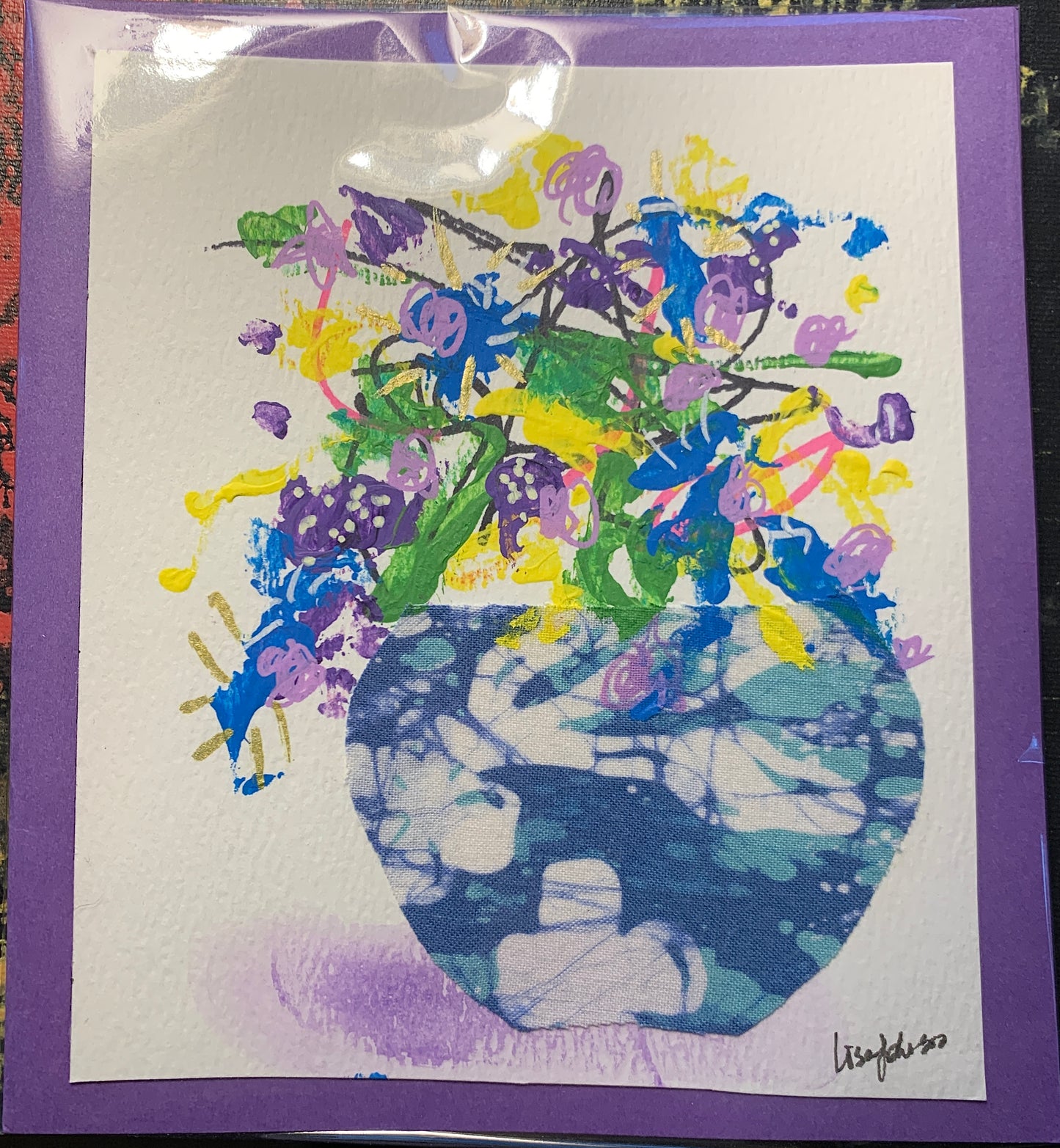 Floral Greeting Card 8, Abstract Original Multi-Media Painting