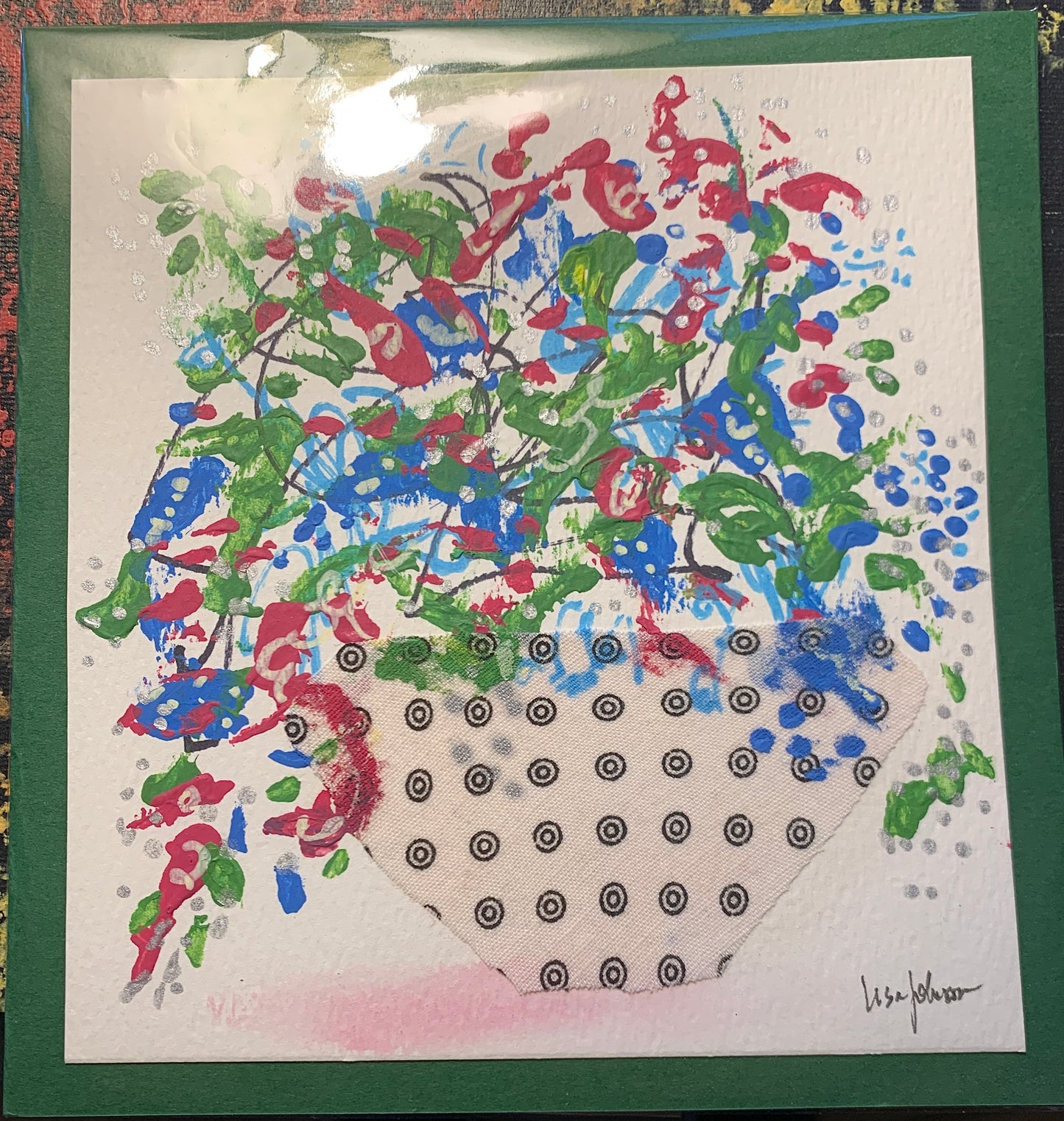 Floral Greeting Card 7, Abstract Original Multi-Media Painting