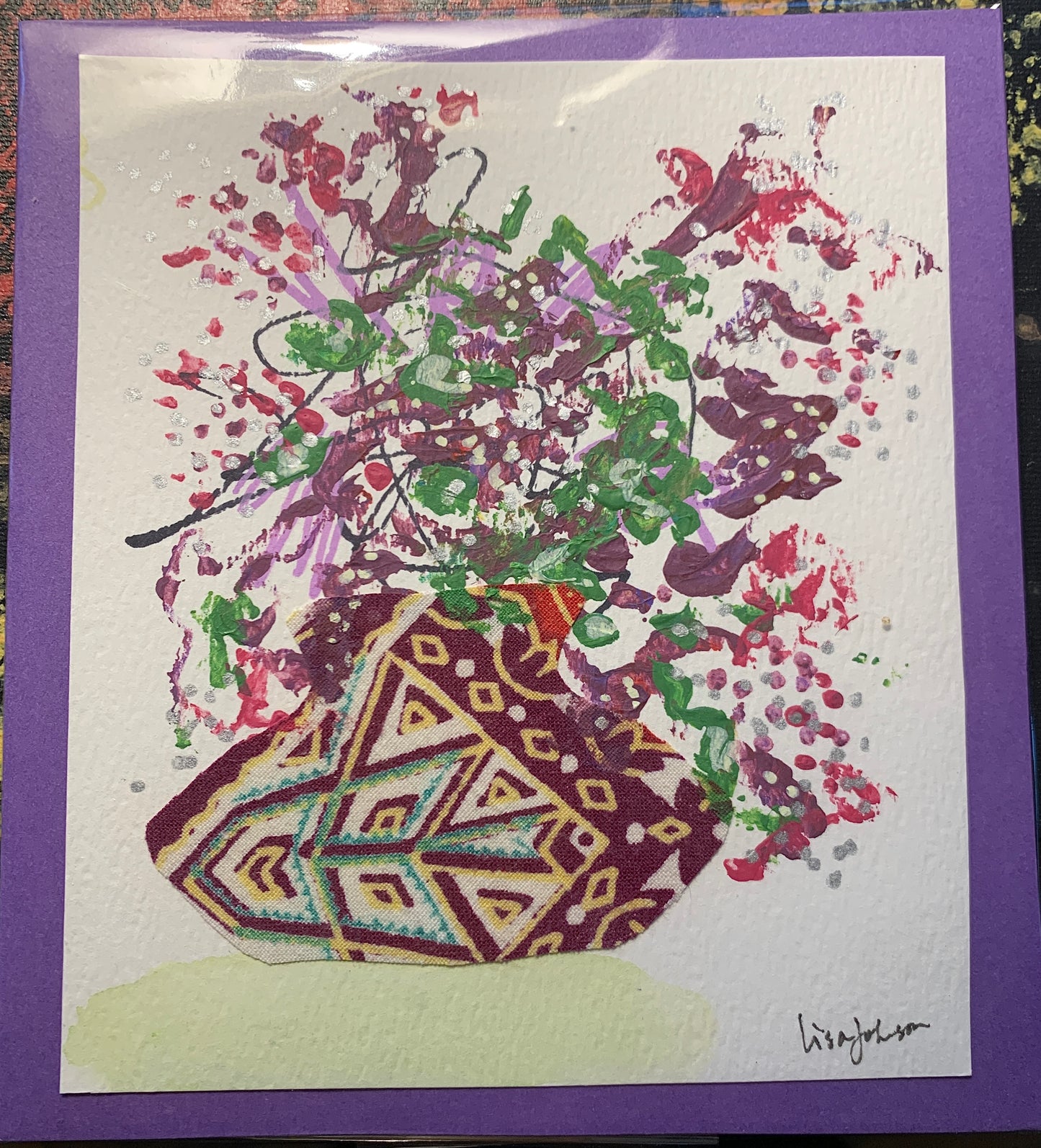 Floral Greeting Card 6, Abstract Original Multi-Media Painting