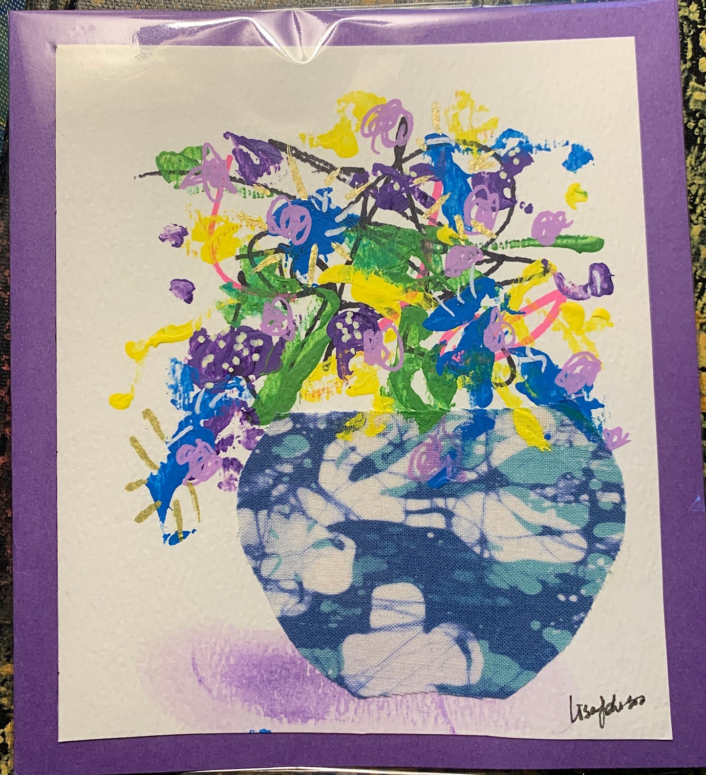 Floral Greeting Card 5, Abstract Original Multi-Media Painting