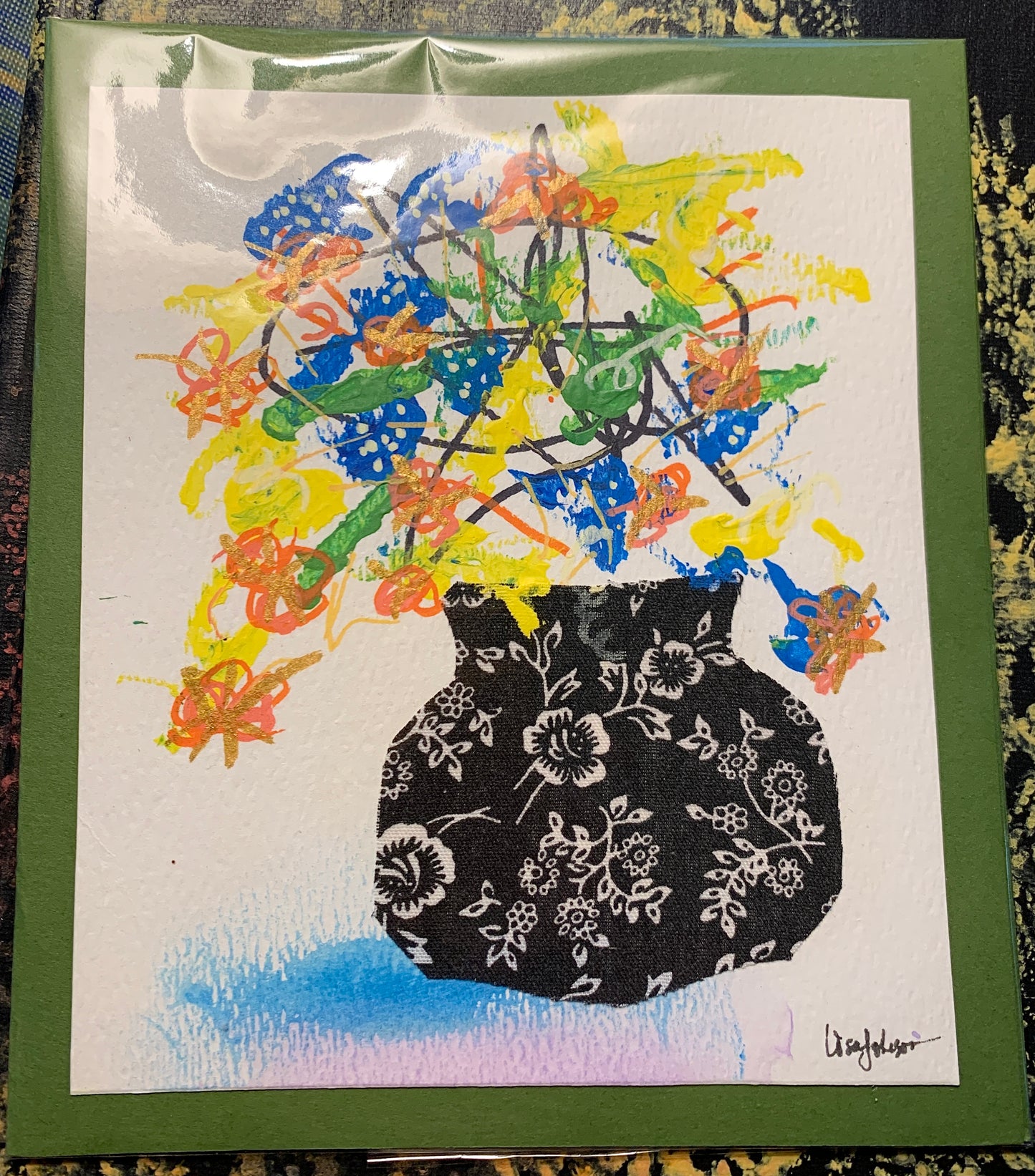 Floral Greeting Card 4, Abstract Original Multi-Media Painting