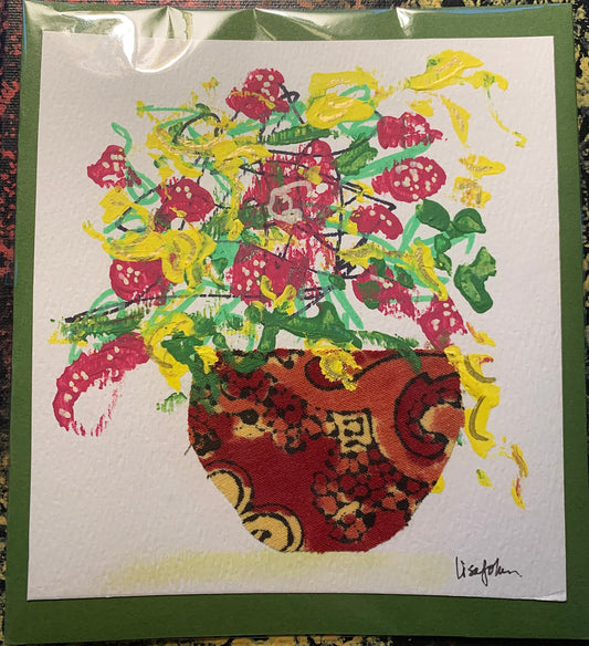 Floral Greeting Card 3, Abstract Original Multi-Media Painting