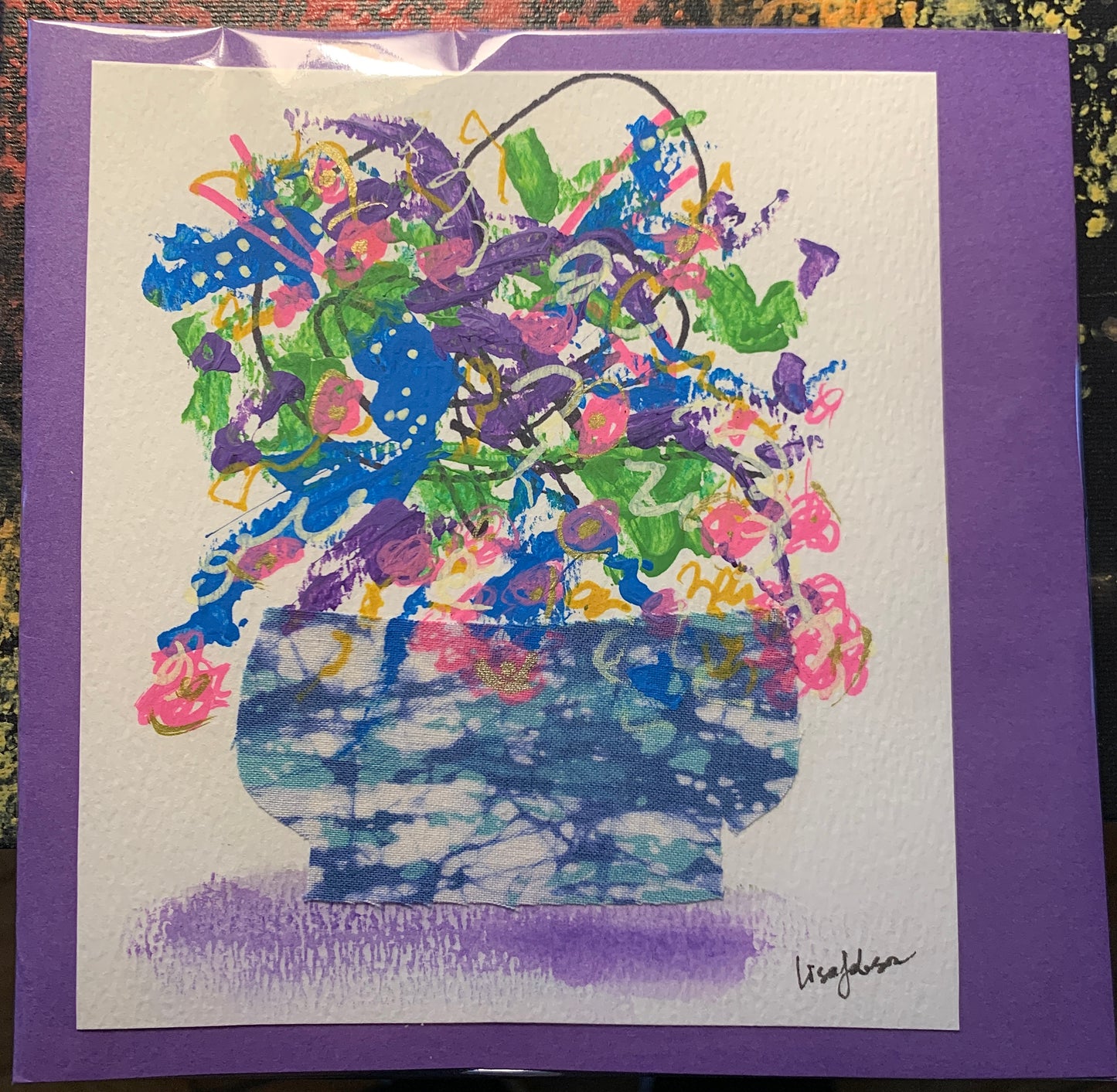Floral Greeting Card 2, Abstract Original Multi-Media Painting