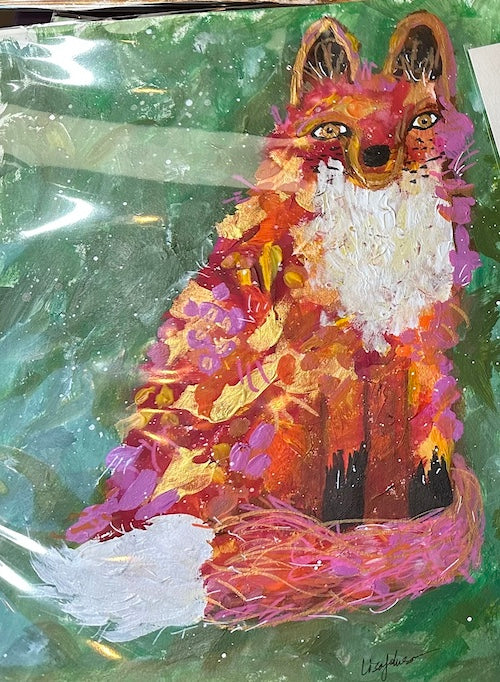 Fox w Pink Highlights, Original Painting