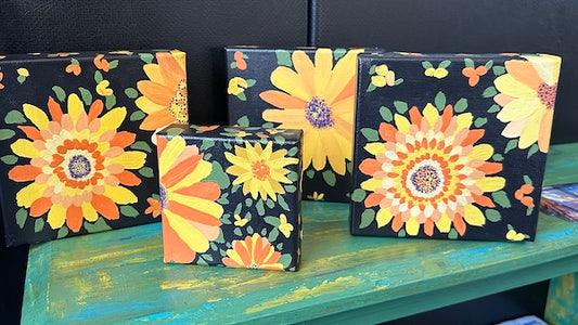 Sunflowers & Sunny-Flowers Paintings, Assorted, 4"x4"x1.5"