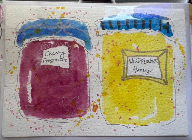 Jam Jar Greeting Card, Cherry Preserves & Wildflower Honey Painting