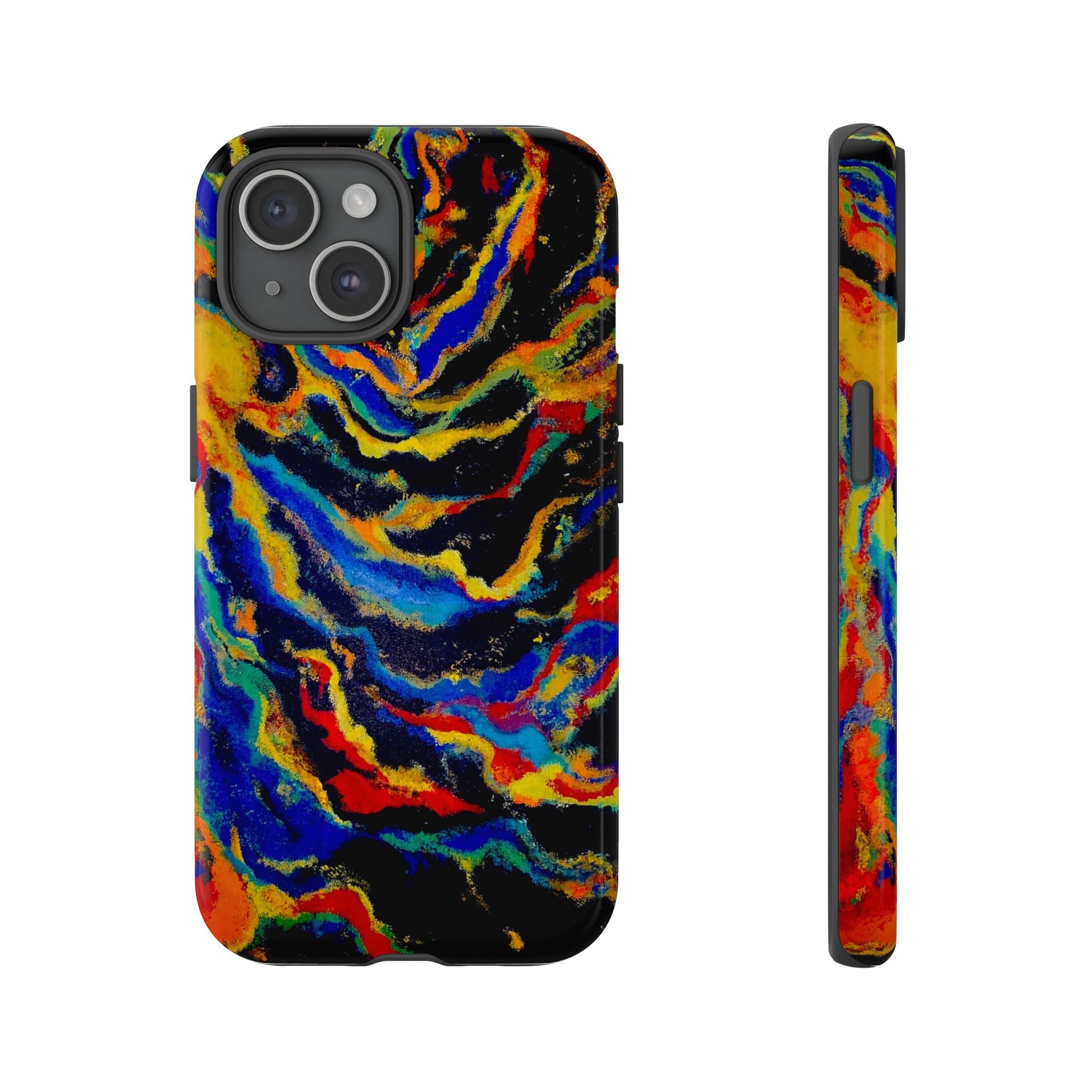 creative iphone case with black red blue yellow colorful abstract space painting