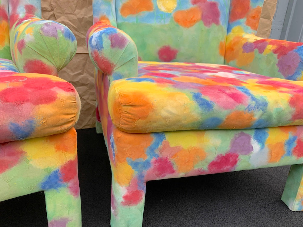 Floral Hand-Painted Upholstered Chairs (Pair of 2)