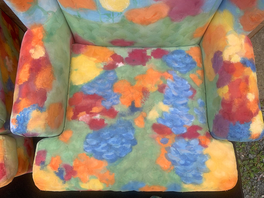 Floral Hand-Painted Upholstered Chairs (Pair of 2)