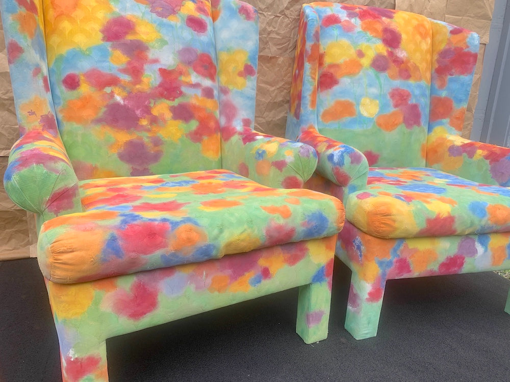 Floral Hand-Painted Upholstered Chairs (Pair of 2)