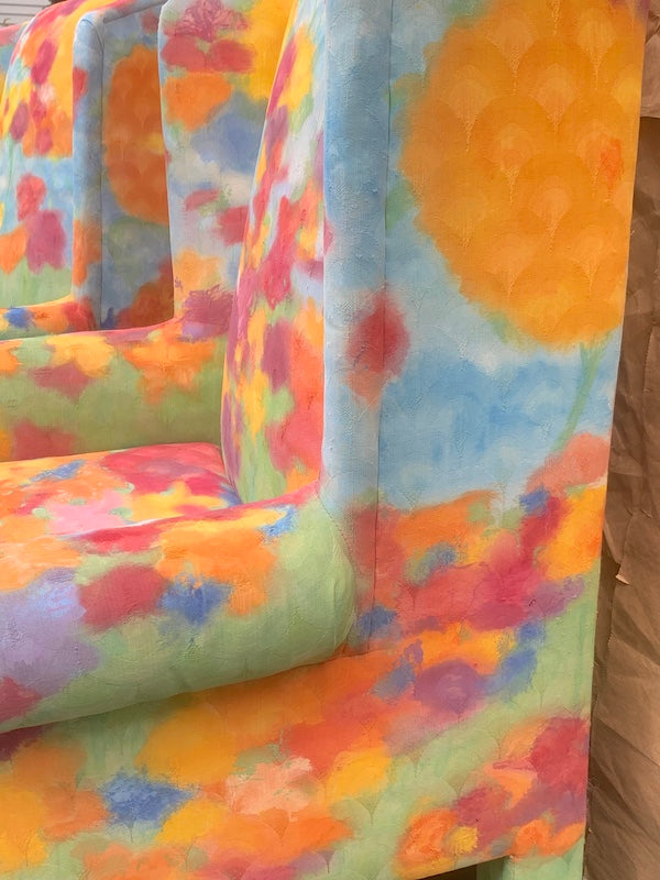 Floral Hand-Painted Upholstered Chairs (Pair of 2)