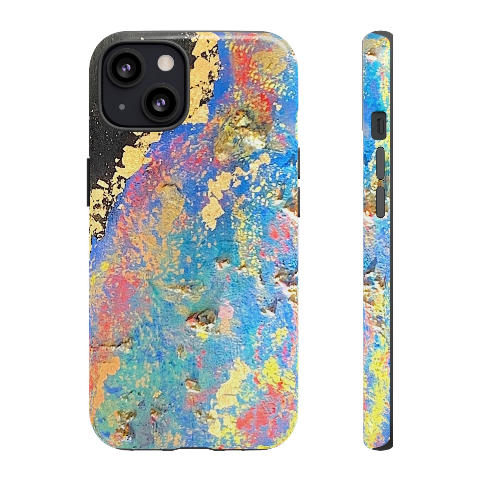 phone case with colors and gold in space