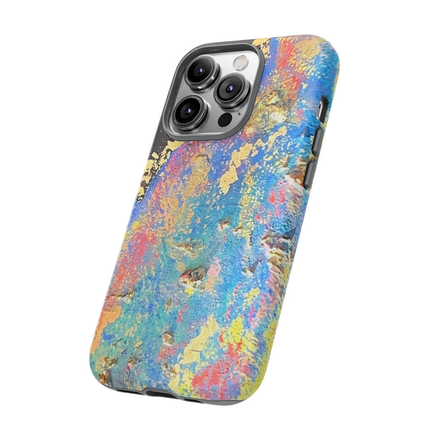 phone case with abstract art of colorful and gold space explosion